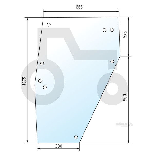 Türscheibe links zu Traktor Deutz-Fahr DX - 8 Bohrungen